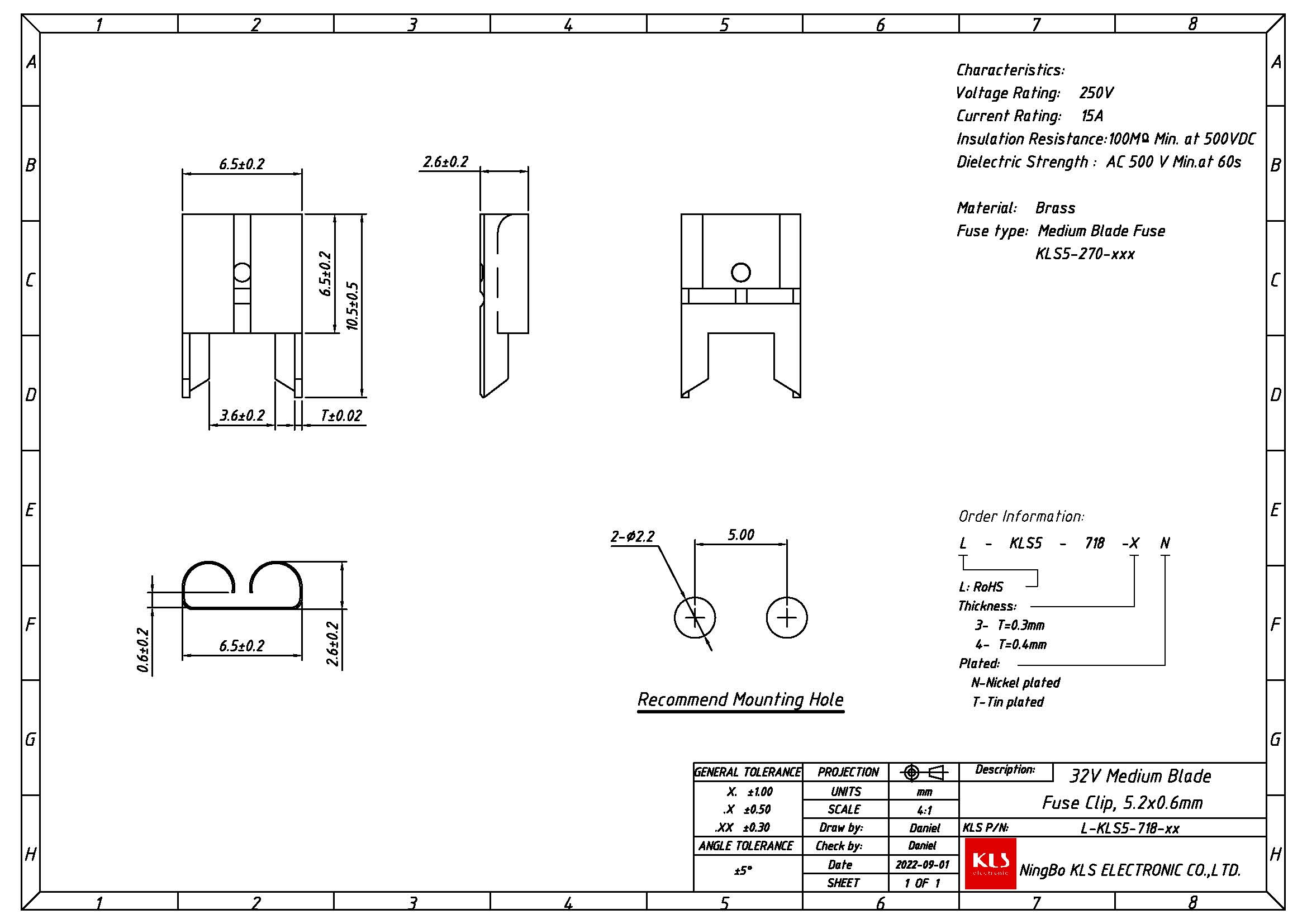 Medium Blade Fuse Clip 5.2x0.6mm For PCB Mount manufacturer & supplier