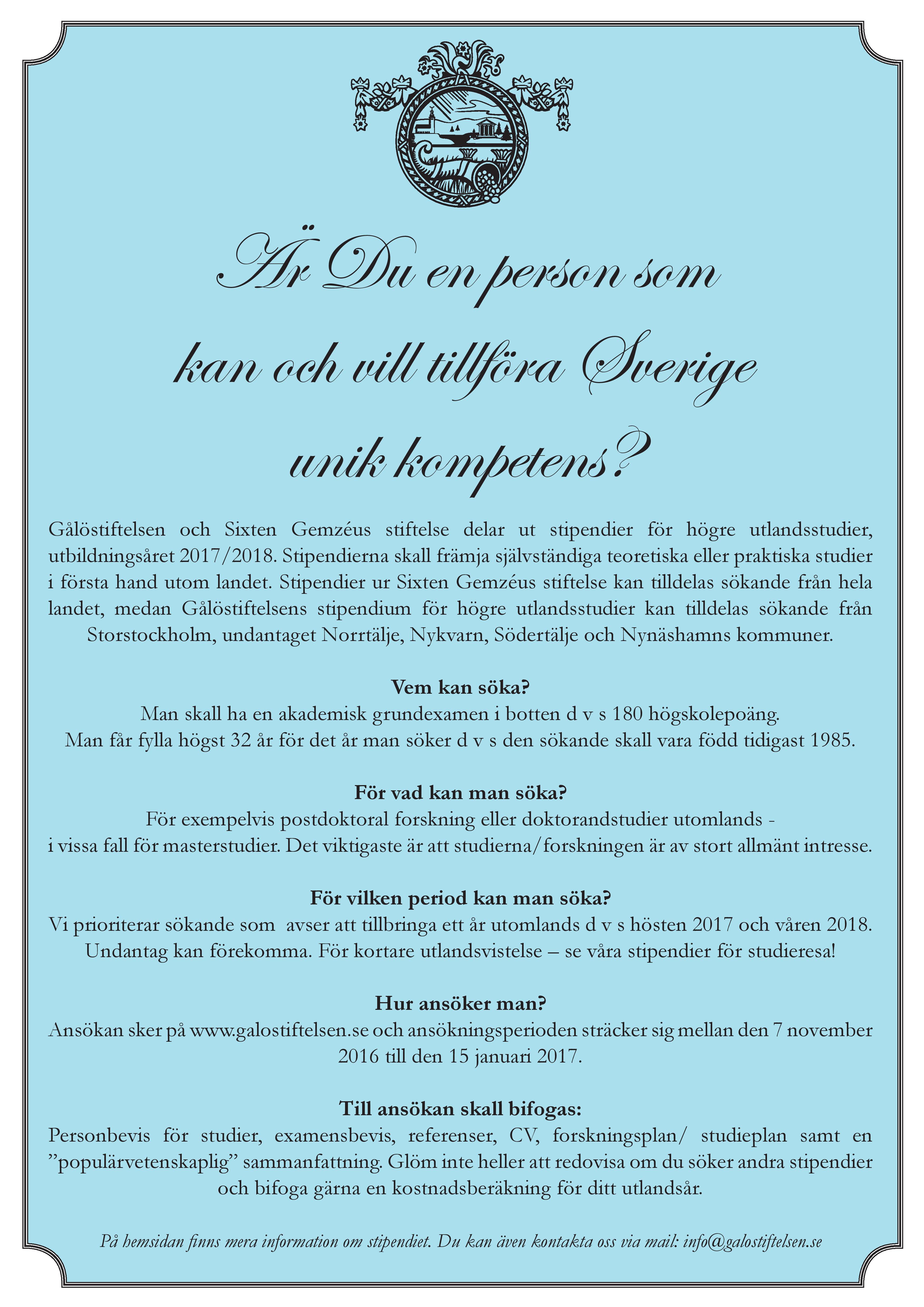 Gålöstiftelsens studiestipendium