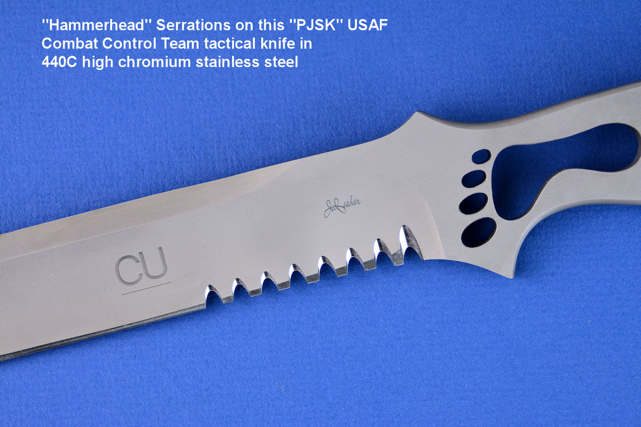 Serrations on fine handmade custom knives by Jay Fisher
