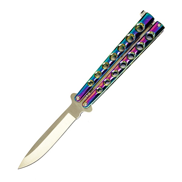 5.25" Closed Length Helix Butterfly Balisong Knife Rainbow