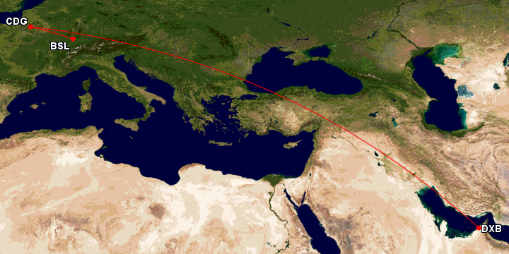 Flight Time from Paris, France to Dubai, United Arab.