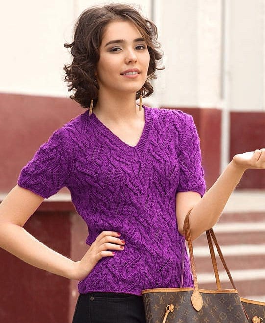 Free Knitting Patterns VNeck Pullover in Fancy Pattern