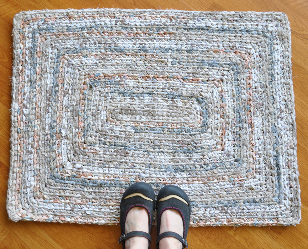 Handmade Rug Crocheted With Yarn Cut From Five Bed Sheets