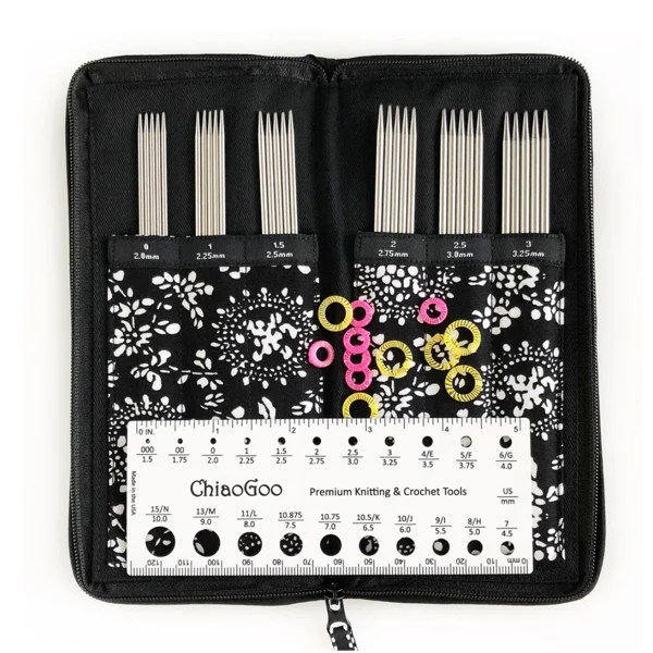 ChiaoGoo Sock Set Steel 6"/15cm DPN Set KnitOMatic