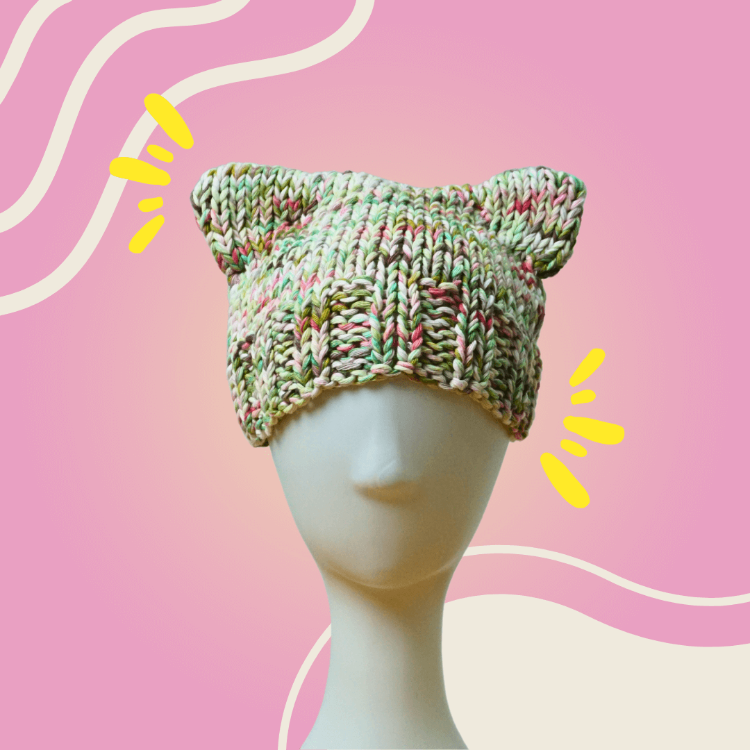 Free Cat Ear Beanie Knitting Pattern for Beginners!