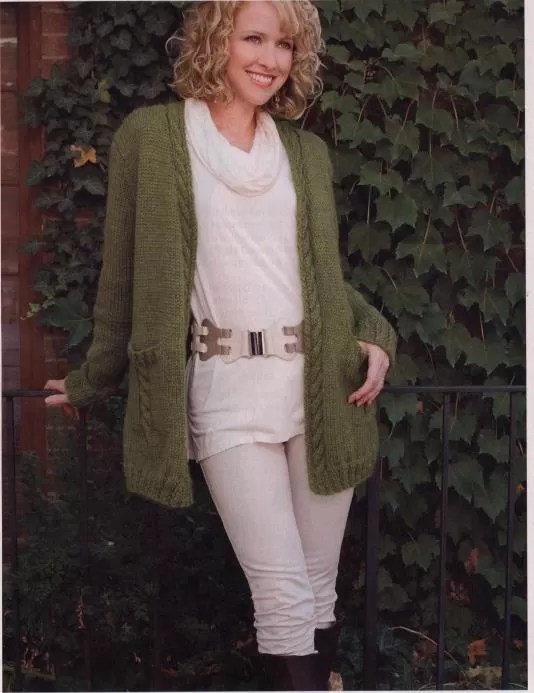 Green cableknit cardigan Knitting and Crochet