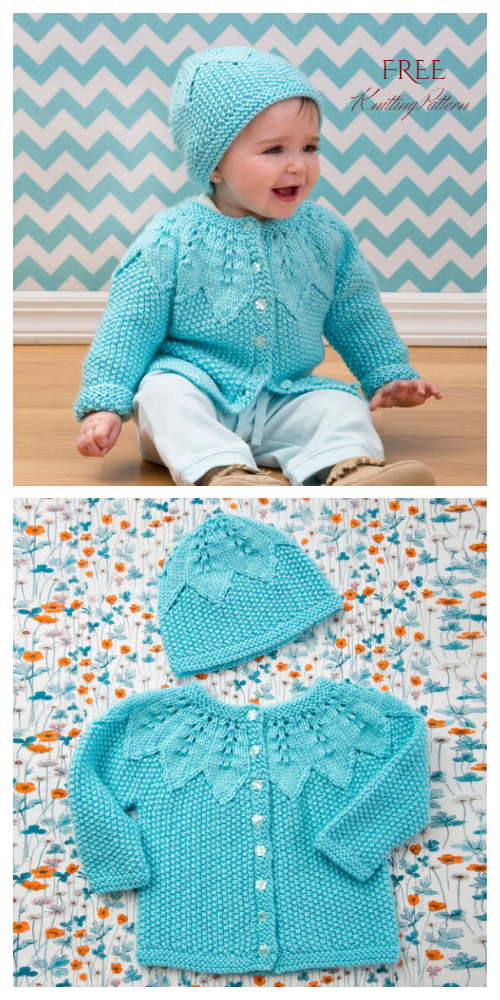 Knit Baby Leaf Cardigan Hat Set Free Knitting Patterns Knitting Pattern