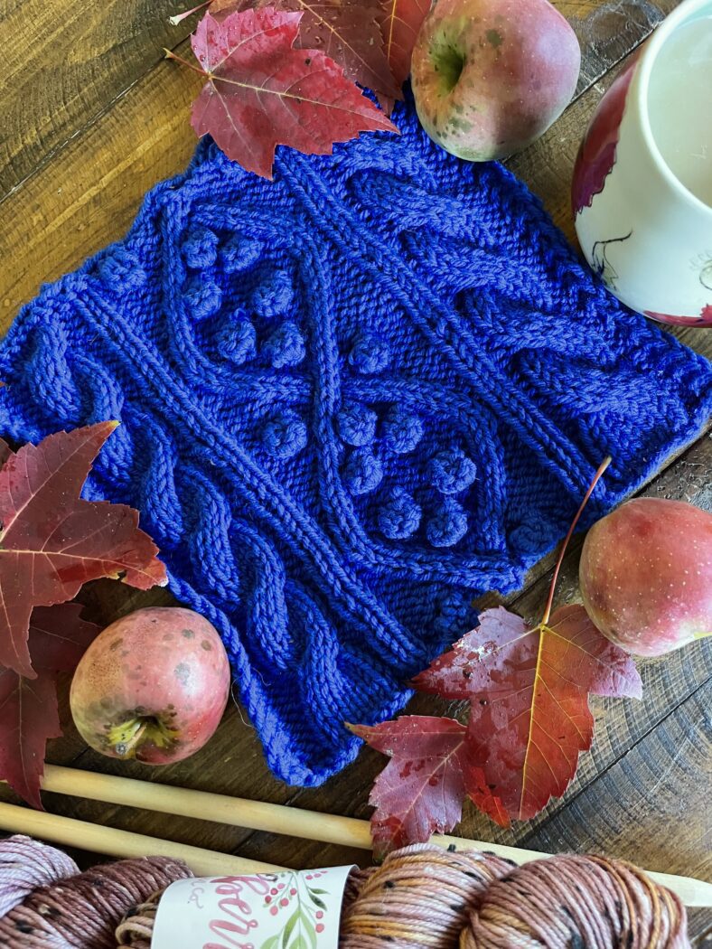 Knit Afghan Square Pattern Of Cables and Bobbles Knit Blanket Square