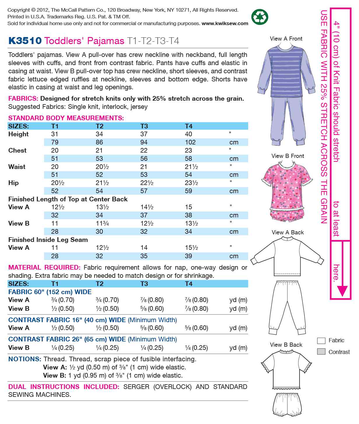 Kwik Sew Toddlers' Pattern 3510 Knitwit