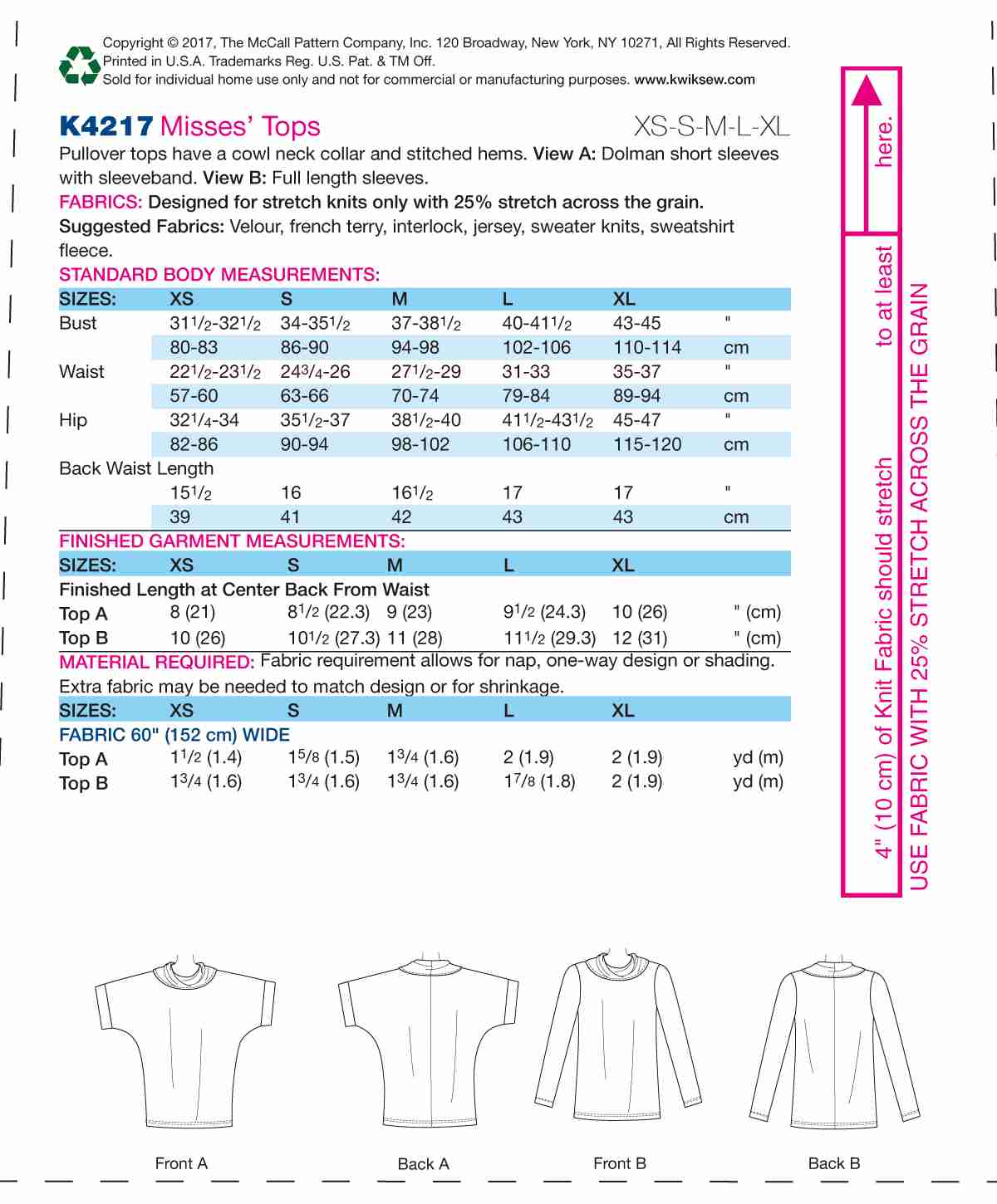 Kwik Sew Pattern 4217 Knitwit