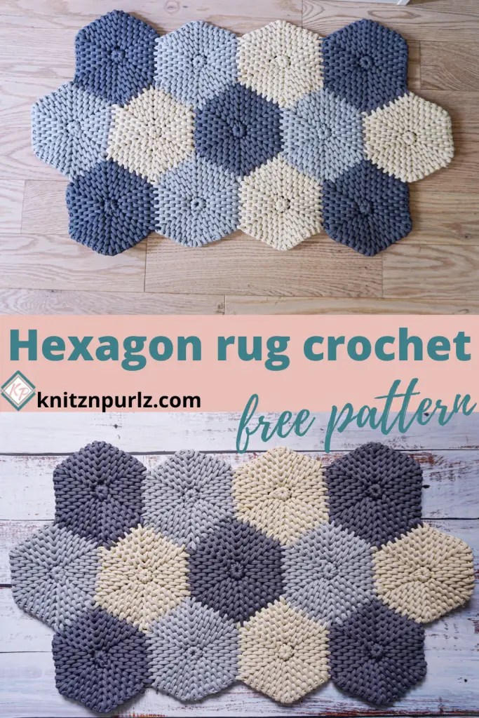 Hexagon Chunky Yarn Crochet Rug Free Pattern tshirt yarn and crochet