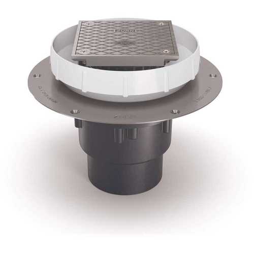 5 in. PVC Cleanout with Nickel Bronze Cover, Stainless Steel Deck Plate and 3 in. x 4 in. Outlet