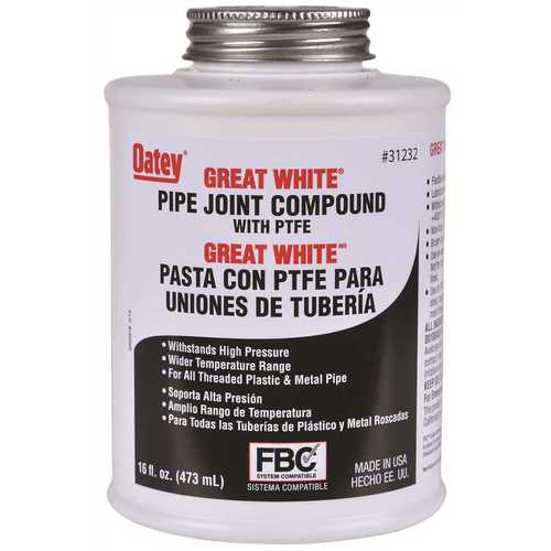 Oatey 16 oz. Great White Pipe Joint Compound with PTFE Knock On Glass