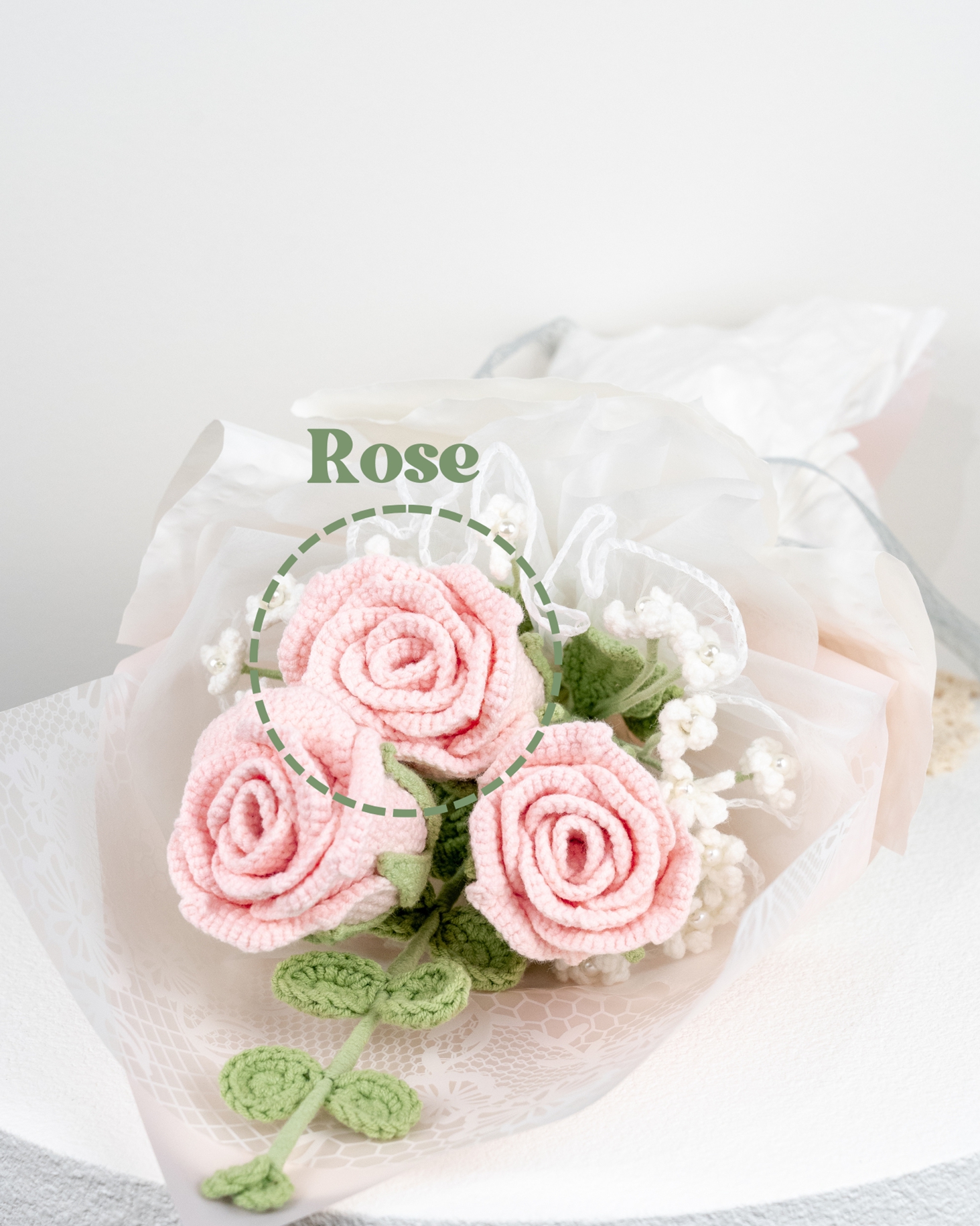 Handmade Crochet Pink Rose Bouquet Knot Knot Bloom