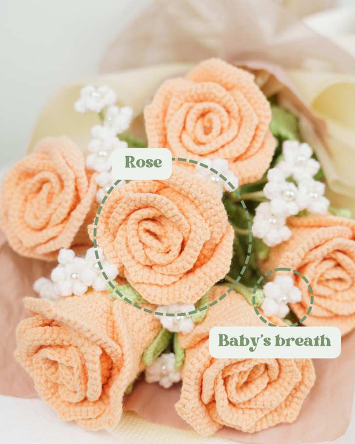 Handmade Crochet Orange Rose Bouquet Knot Knot Bloom
