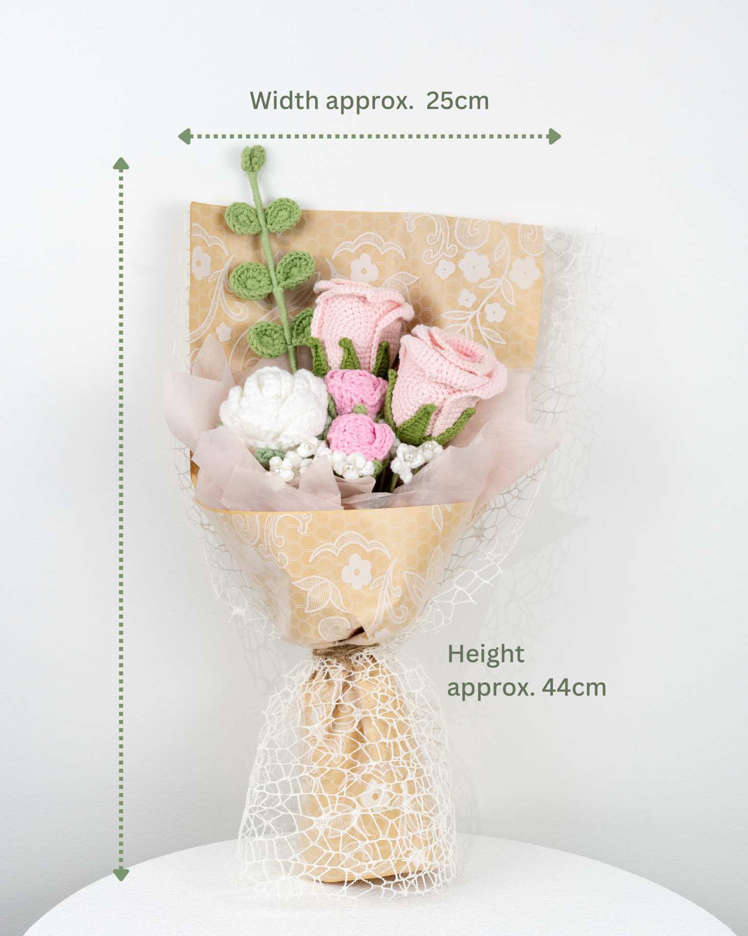 Handmade Crochet Pink Rose Bouquet Knot Knot Bloom