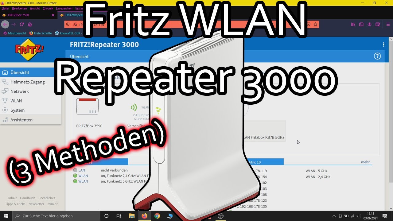Fritz WLAN Repeater 3000 einrichten und verbinden (WLANBrücke, LAN