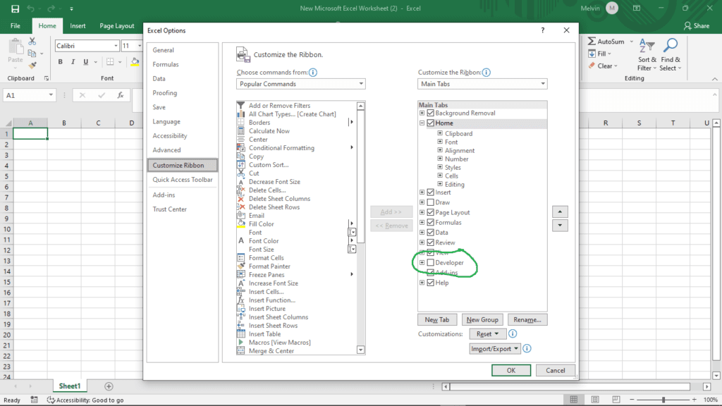 How to add developer tab in Excel