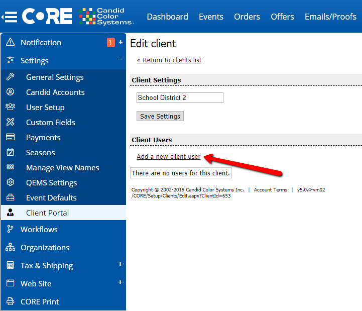 Settings Client Portal aka