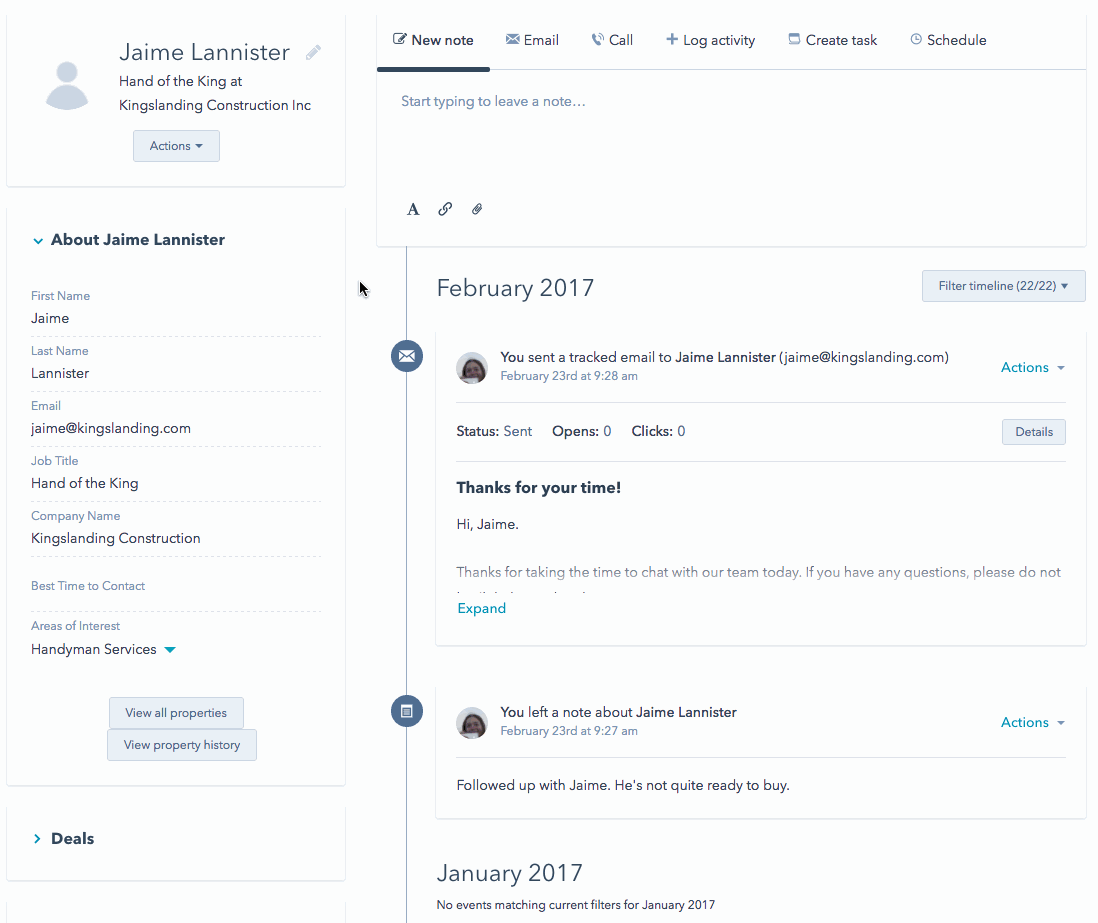 Pin a note in contact, company, deal, or ticket records