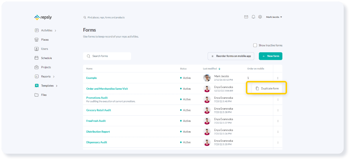 How to copy a Form Repsly Knowledge Base