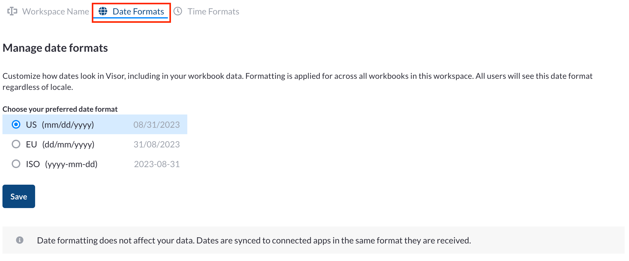 How do I change my date and time formatting in Visor? Visor