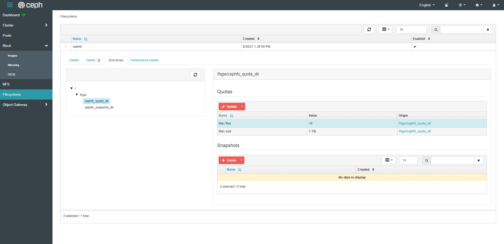 KB450458 Managing CephFS with Ceph Dashboard 45Drives Knowledge Base