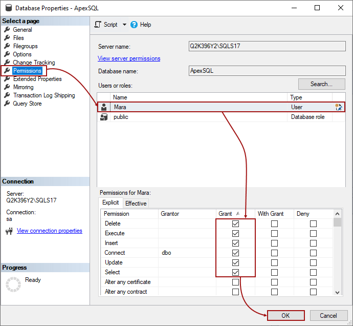 Minimal SQL Server and database permissions in database source control