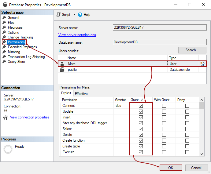 Minimal SQL Server and database permissions in database source control