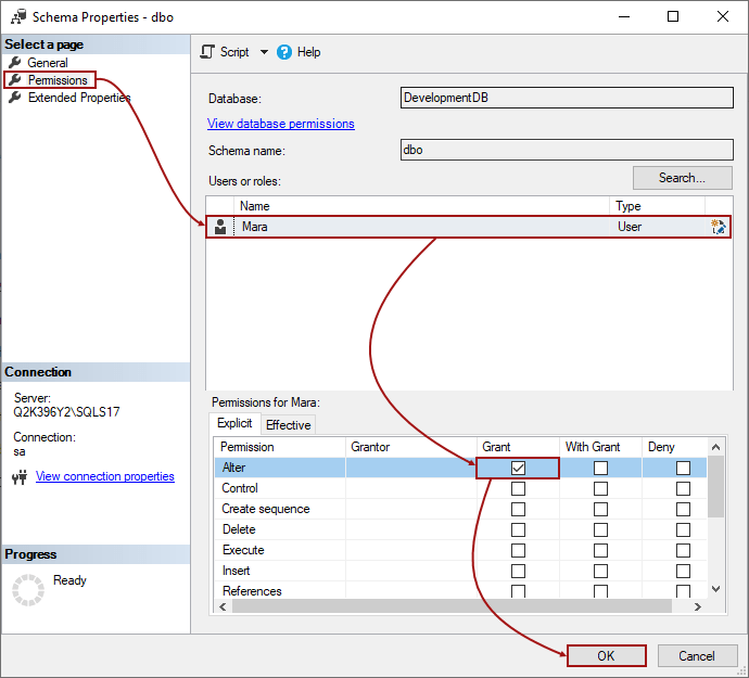 Minimal SQL Server and database permissions in database source control