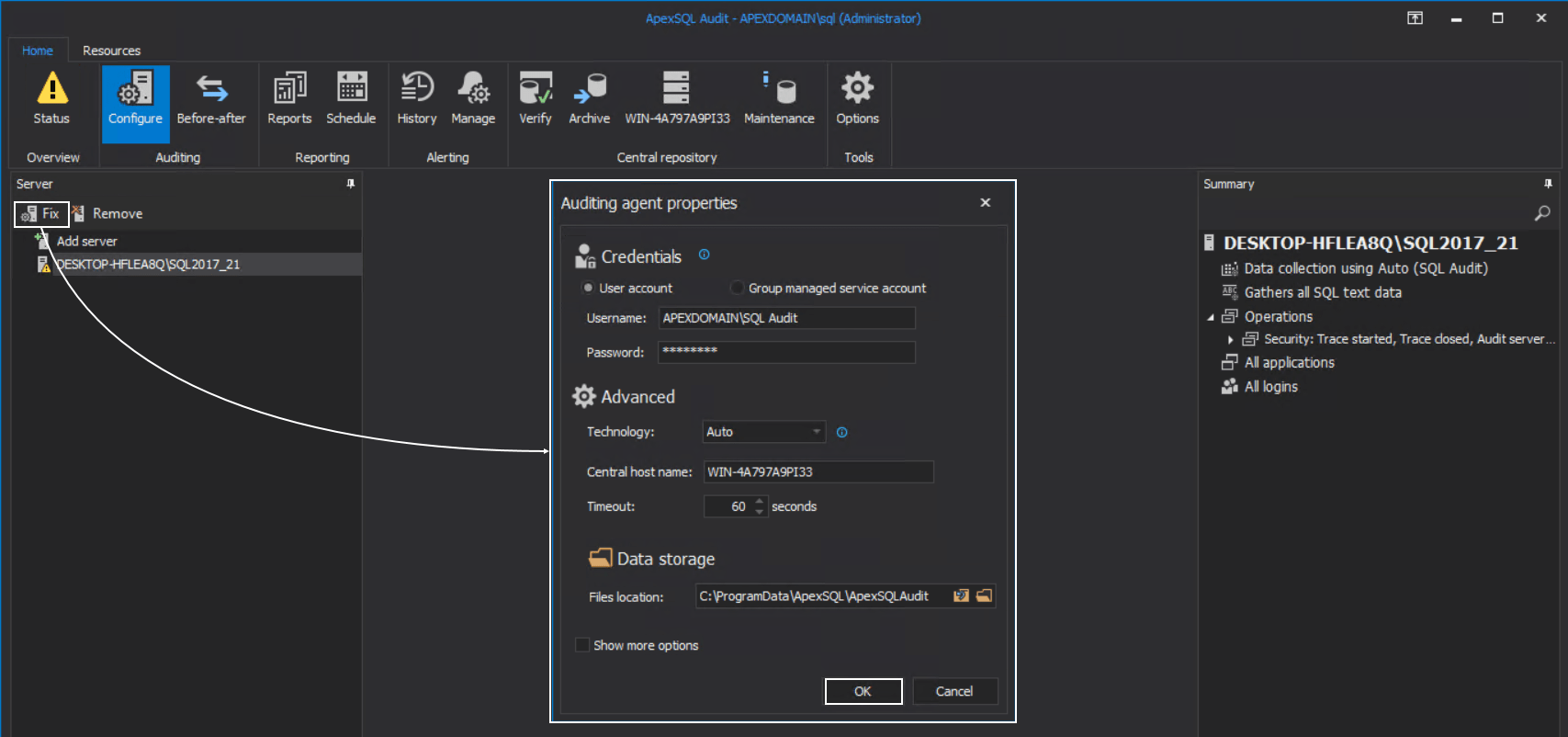 Resolving SQL auditing connection issues