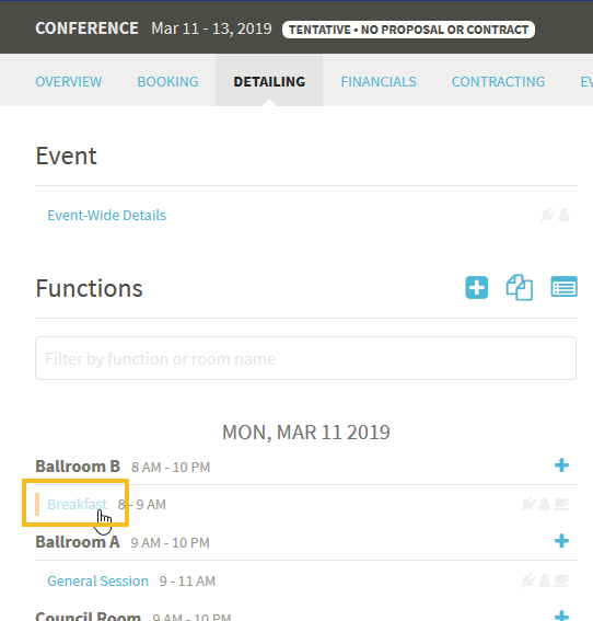 Editing a Function VenueOps
