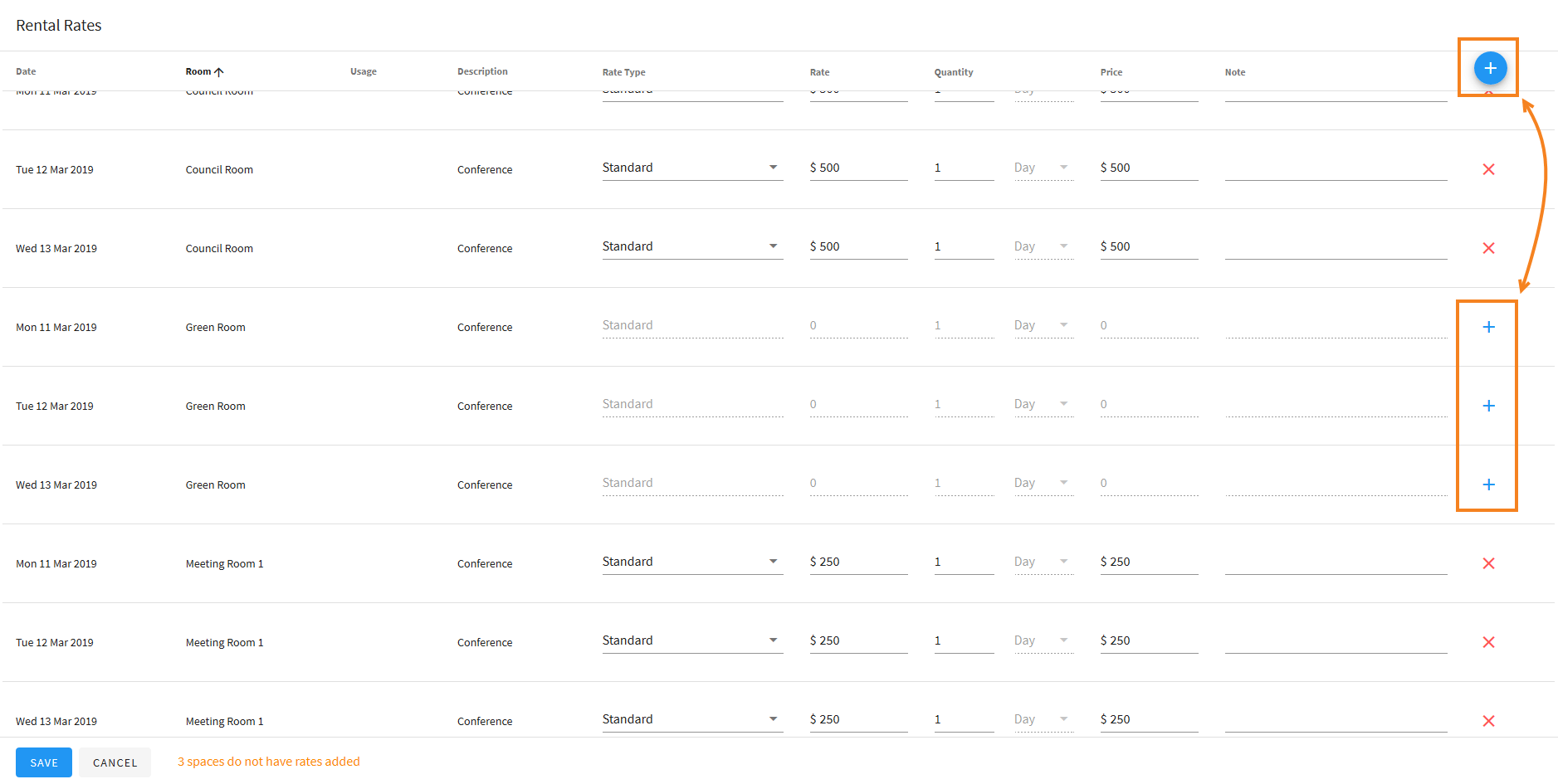 Editing Rental Rates on Events VenueOps