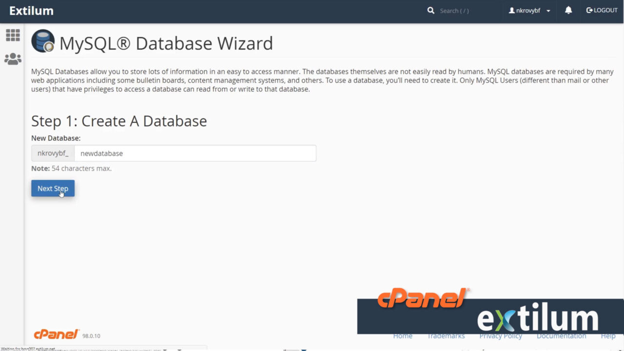 MySQL Database Wizard cPanel • Extilum Knowledgebase