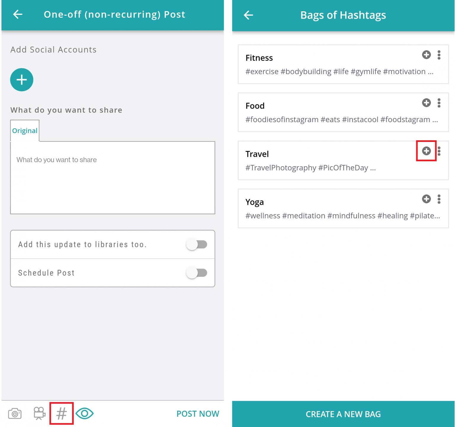 How to use Bags of Hashtags in RecurPost?