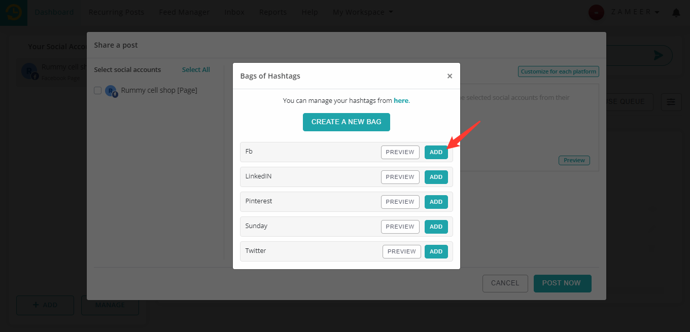 How to use Bags of Hashtags in RecurPost?