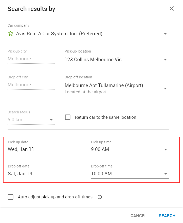 Itinerary Rental Cars Zeno Knowledge Base