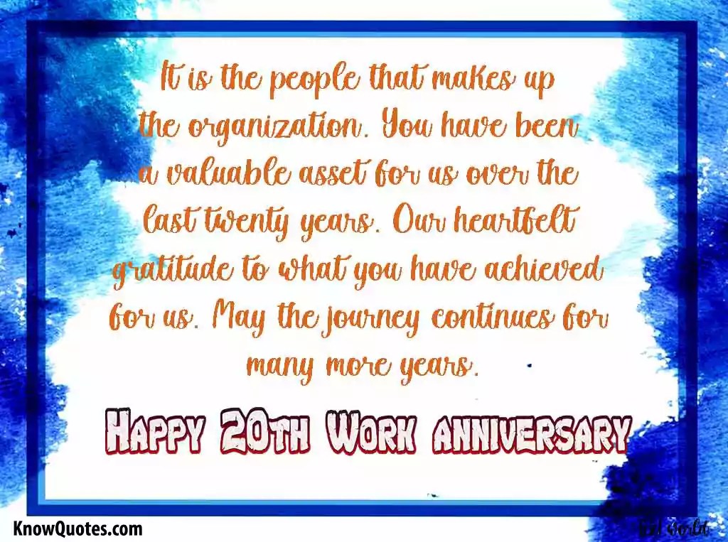 20TH Year Work Anniversary Quotes