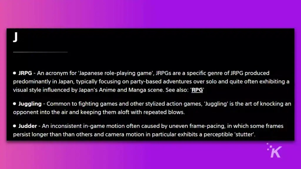PlayStation released a handy dictionary of gaming terms