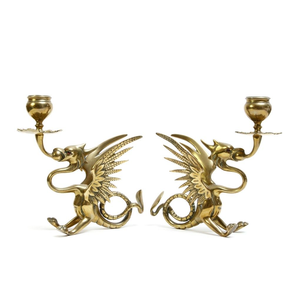 Tiffany Style Brass Dragon Candlesticks / Chambersticks » KodeStore.co.uk