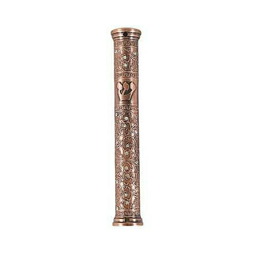 Copper Mezuzah Case Inlaid Filigree 12 cm Kodesh Net