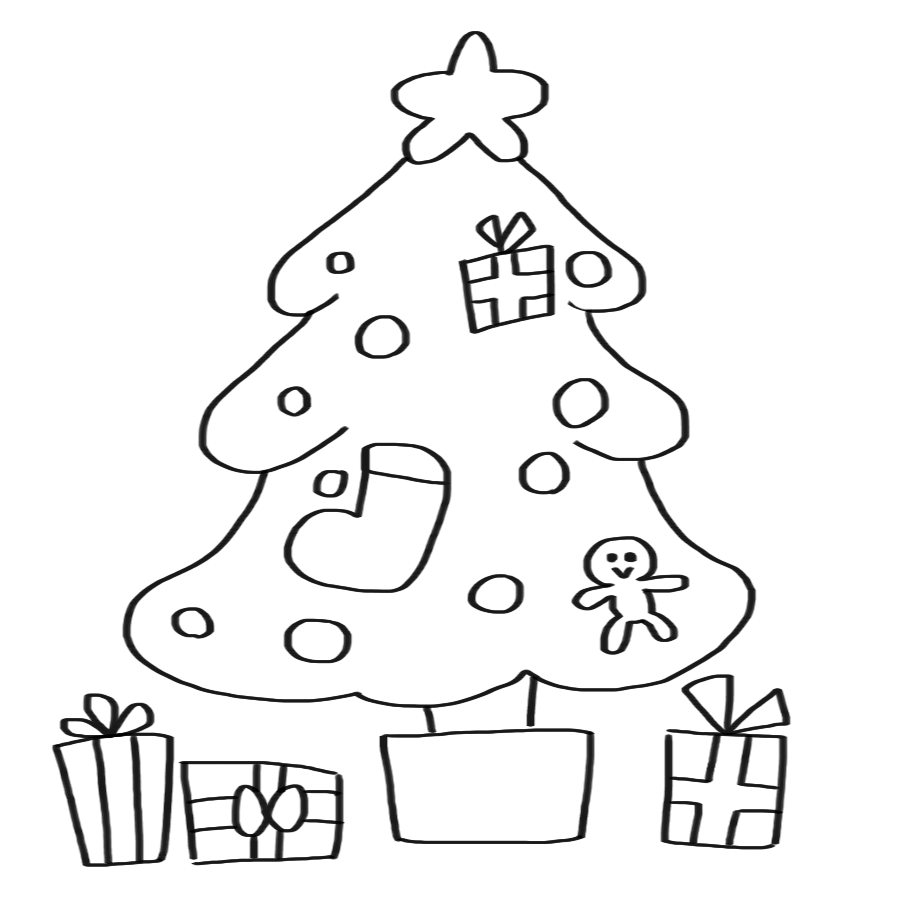 クリスマス ツリー イラスト 白黒 illustmantap