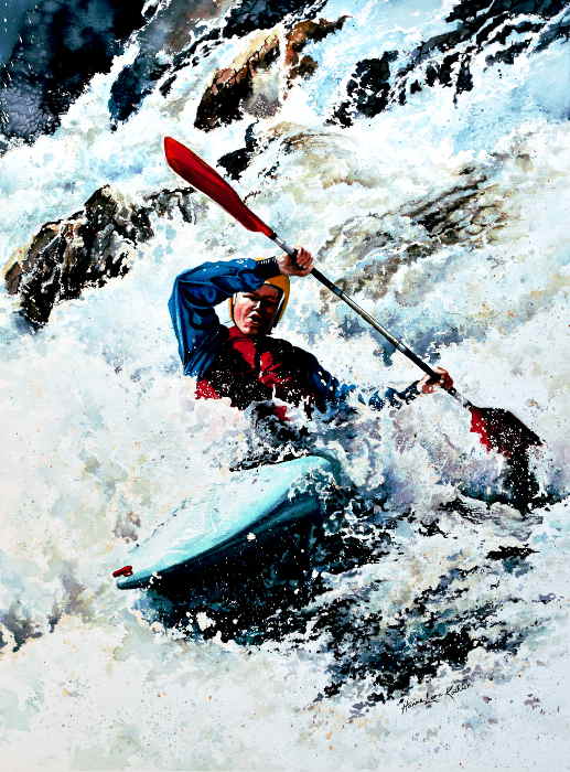 White Water Kayak River Rapids Painting