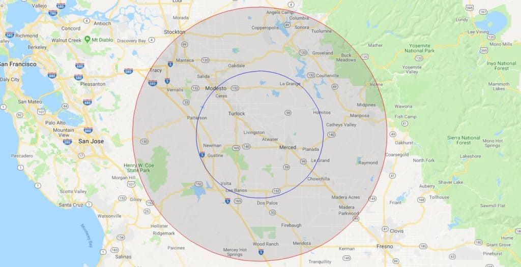 drawing circle with radius specified in meters on a map