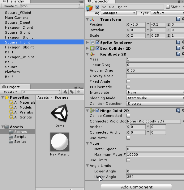 [Unity] Unity2D 中的物理关节_unity2d 修改铰链关节anchor,connectedanchor 和