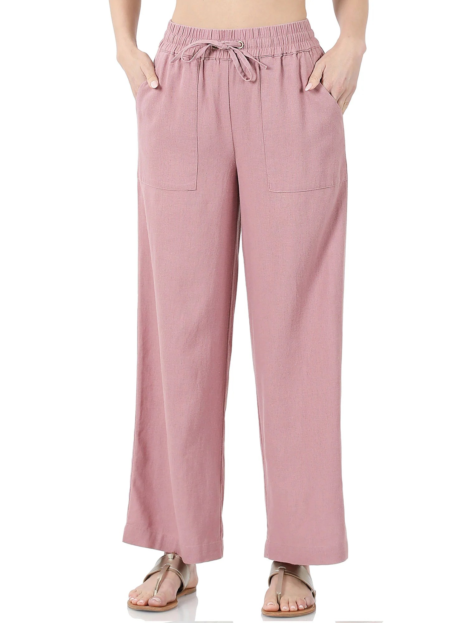 Womens Casual Linen Pants with Waist Drawstring and Side Pockets KOGMO