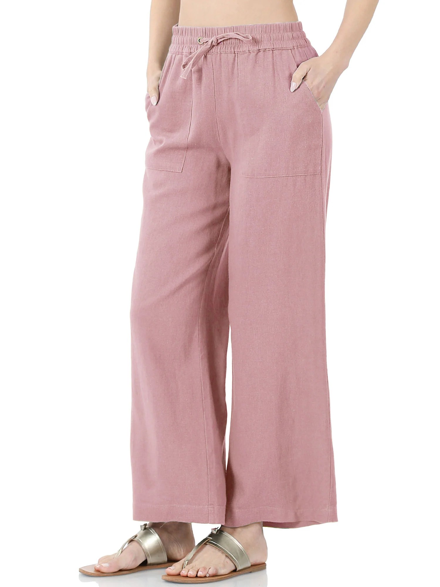 Womens Casual Linen Pants with Waist Drawstring and Side Pockets KOGMO