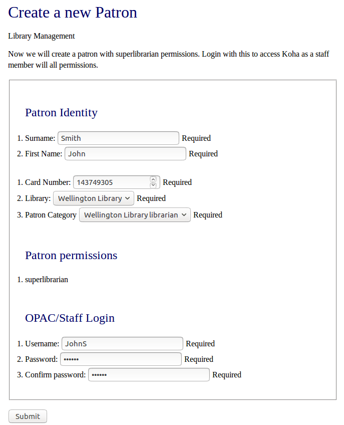 17. Create a patron — Koha Installation Manual 17.05 documentation