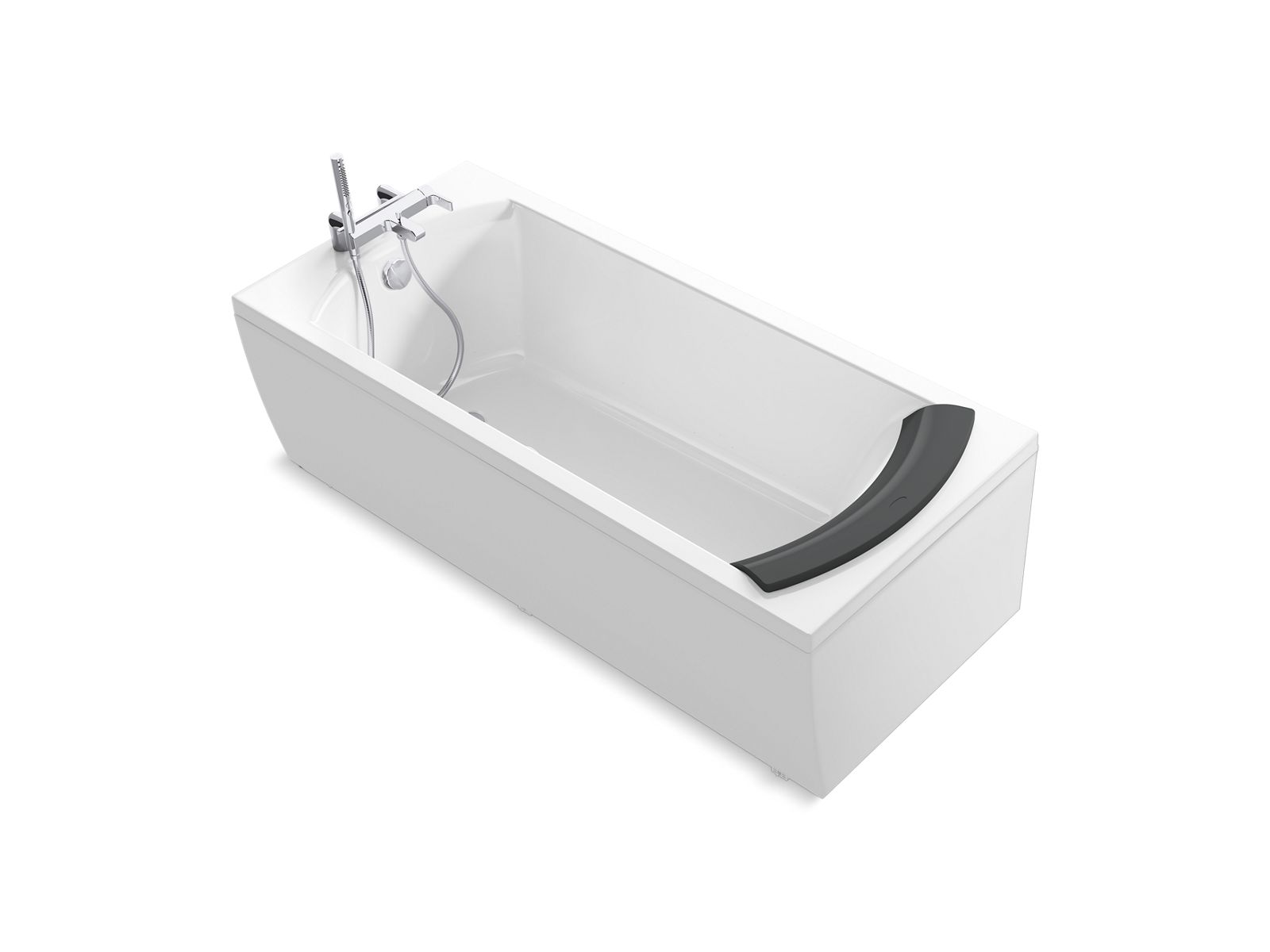 K1768TGE580 Ove™ 1.7m Integrated Acrylic BubbleMassage Bath with Grey Bath Pillow, Left