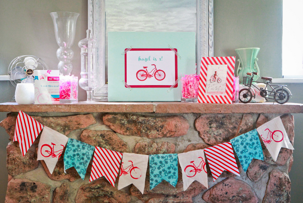 bicycle birthday party (in aqua, red and pink)